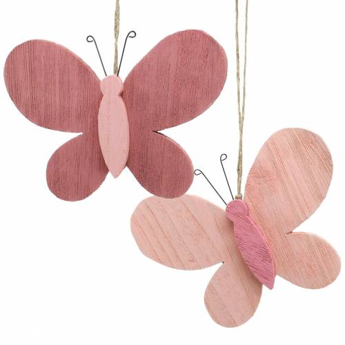 Floristik24 Schmetterling zum Hängen Holz Rosa 13cm x 22cm 2St