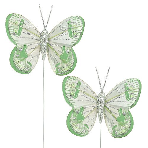 Floristik24 Schmetterlinge 7,5cm Grün, Grau mit Glimmer 4St