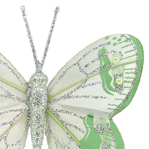 Artikel Schmetterlinge 7,5cm Grün, Grau mit Glimmer 4St