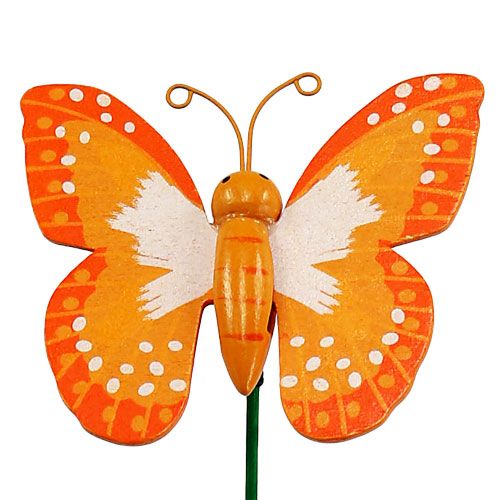 Floristik24 Schmetterlinge am Stab oange 7cm L25cm 24St