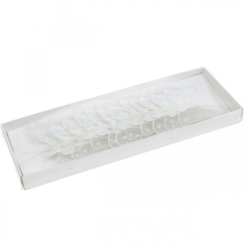 Floristik24 Schmetterlinge mit Perlen und Glimmer, Hochzeitsdeko, Federschmetterling am Draht Weiß