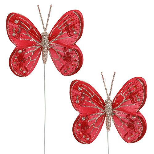 Floristik24 Schmetterlinge 7cm Rot, Glimmer 4St