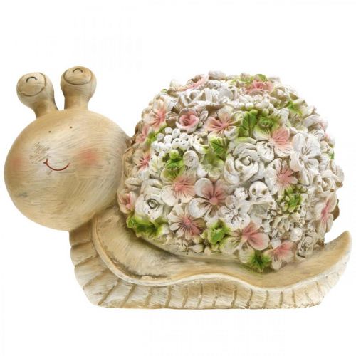 Schnecke mit Blütendeko, Gartentier, Dekoschnecke,Sommerdeko Braun/Rosa/Grün H13,5cm L19cm | Floristik24.ch