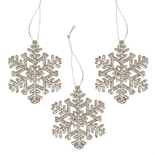 Floristik24 Schneeflocke zum Hängen, Weihnachtsdeko, Deko-Eiskristall Champagner mit Glitter 12St