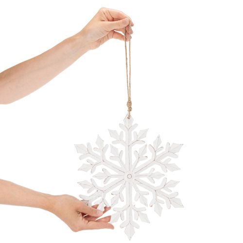 Hängedekoration Schneeflocke gross Holz 30 cm weiss | Floristik24.ch