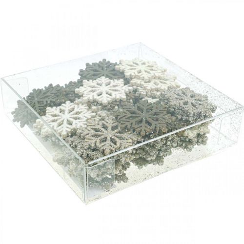 Floristik24 Schneeflocke Natur, Weiß Glimmer Mix Ø4cm 72 St