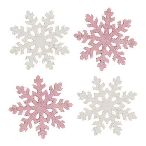 Artikel Schneeflocke 4cm Pink/Weiß mit Glitter 72St