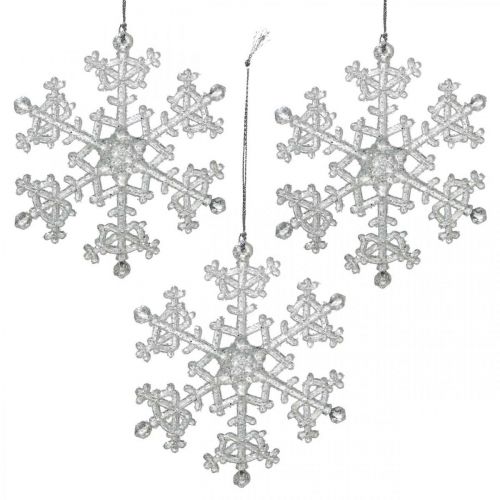 Deko-Schneeflocke, Winterdeko, Eiskristall zum Hängen, Weihnachten H10cm B9,5cm Kunststoff 12St