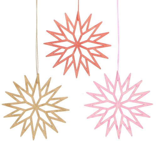 Floristik24 Schneeflocken Holz Baumschmuck Orange 10cm 12 Stk Deko Weihnachten