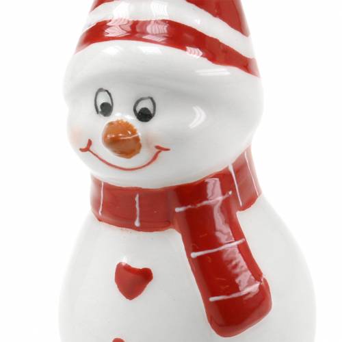 Floristik24 Weihnachtsdeko Schneemann Keramik 10cm Rot, Weiß 2St