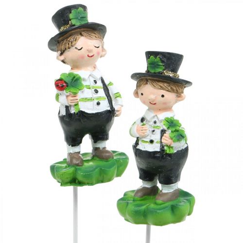 Artikel Schornsteinfeger mit Klee, Stecker für Silvester, Glücksbringer, St Patricks Day L27cm 4St