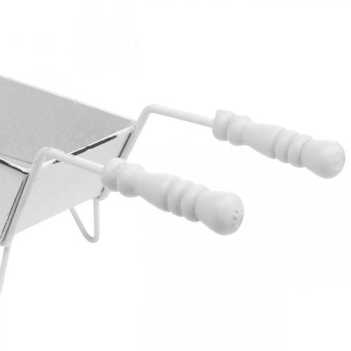 Floristik24 Mini-Schubkarre, Tischdeko, Sommerdeko Shabby Chic Braun, Weiß H7,5cm L25cm