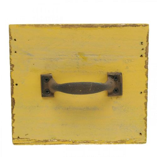 Floristik24 Deko-Schublade Vintage Pflanzgefäß Holz Gelb 12,5×12,5×11cm