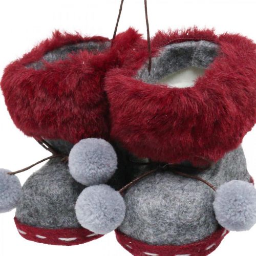 Floristik24 Christbaumschmuck Stiefel mit Bommel 8cm Grau/Rot 3St
