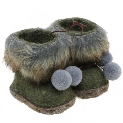 Floristik24 Christbaumschmuck Stiefel mit Bommel Grün/Braun 8cm 3St