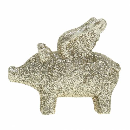 Floristik24 Deko Schwein mit Flügeln Gold Glimmer 6cm