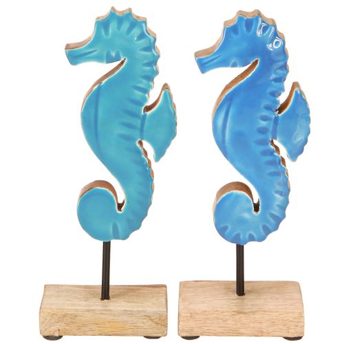 Floristik24 Seepferdchen Deko Holz Blau Natur Maritim H21cm 2St