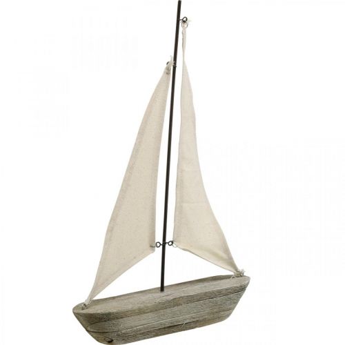Artikel Segelboot, Boot aus Holz, Maritime Deko Shabby Chic Naturfarben, Weiß H37cm L24cm