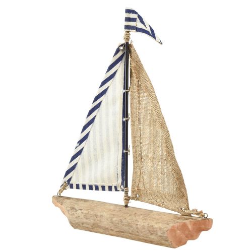 Floristik24 Segelboot Deko Schiff mit blauweißem Segel und Jute H42cm