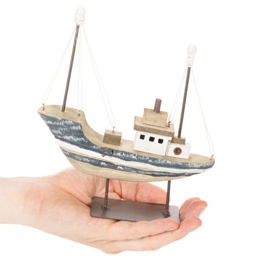 Maritimes Deko-Schiff Holz mit Metallstandfuss 20 cm mehrfarbig | Floristik24.ch