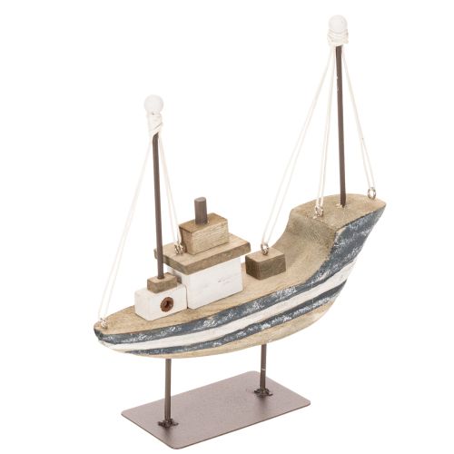 Maritimes Deko-Schiff Holz mit Metallstandfuss 20 cm mehrfarbig | Floristik24.ch