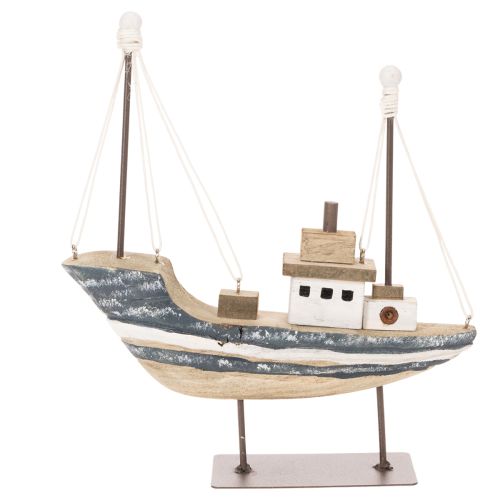 Maritimes Deko-Schiff Holz mit Metallstandfuss 20 cm mehrfarbig | Floristik24.ch