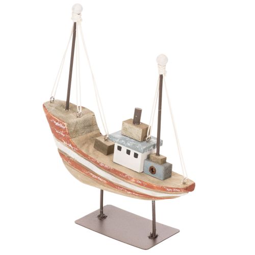 Dekoschiff aus Holz, 20 cm, mehrfarbig, maritimes Design