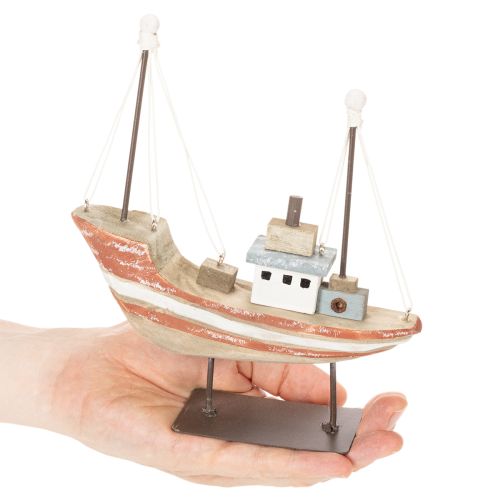 Dekoschiff aus Holz, 20 cm, mehrfarbig, maritimes Design | Floristik24.ch