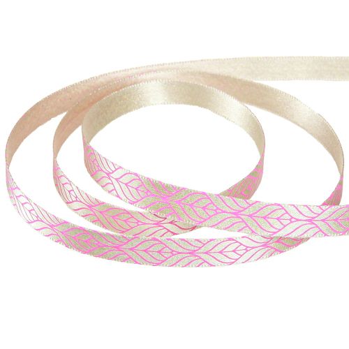 Artikel Seidenband Blätter Geschenkband Beige Pink 10mm 20m
