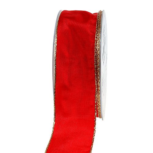 Floristik24 Seidenband Rot mit Goldkante 40mm 25m