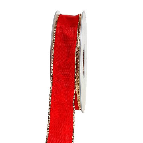 Floristik24 Seidenband Rot mit Goldkante 25mm 25m