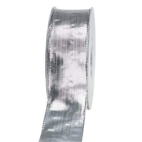 Floristik24 Geschenkband Silber mit Drahtkante 40mm 25m