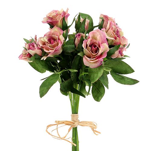 Seidenstoffblumen Rosenstrauß L26cm Altrosa 3St | Floristik24.ch