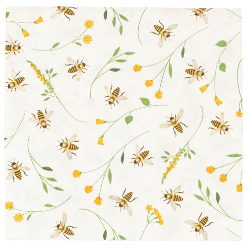 Bienen-Servietten aus Papier 33 x 33 cm mit Blumenmotiv 20 Stück
