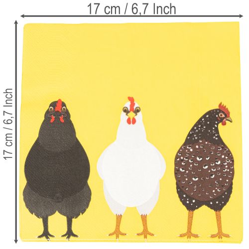 Papierservietten mit Hühner-Motiv 33 cm 20 Stück Gelb | Floristik24.ch