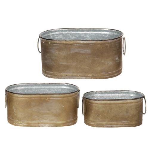 Set Metall Übertopf Wanne Vintage Retro 3 Grössen Kupfer-Weiss für Tisch- und Balkondekoration | Floristik24.ch