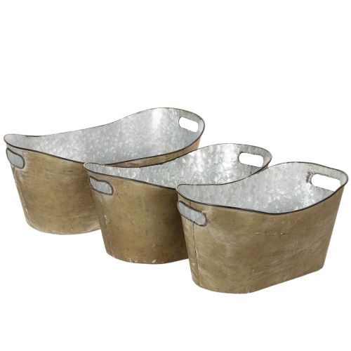 Set Metall-Übertöpfe Wannen-Form Kupferfarben/Weiss 3 Grössen für Innen und Aussen online kaufen | Floristik24.ch