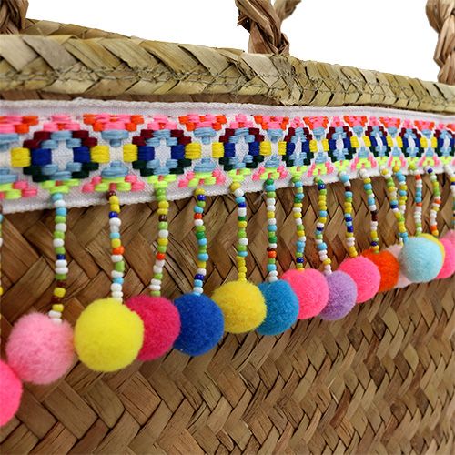 Floristik24 Shopping-Bag Natur mit Pompons 40cm x 32,5cm