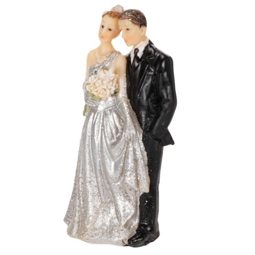 Tortenfigur Silberhochzeitspaar Polyresin 10cm Silber-Weiss | Floristik24.ch