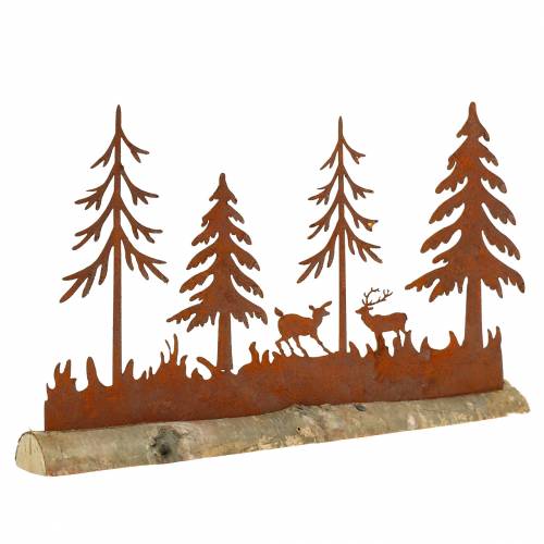 Artikel Wald-Silhouette mit Tieren Edelrost am Holzfuß 30cm x 19cm