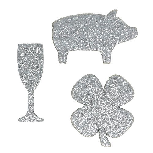 Floristik24 Silvesterdeko Mix Silber mit Glimmer 4cm - 5cm 24 St