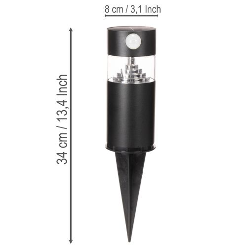 Solarleuchte aus Edelstahl mit Bewegungsmelder 34 cm, Schwarz | Floristik24.ch