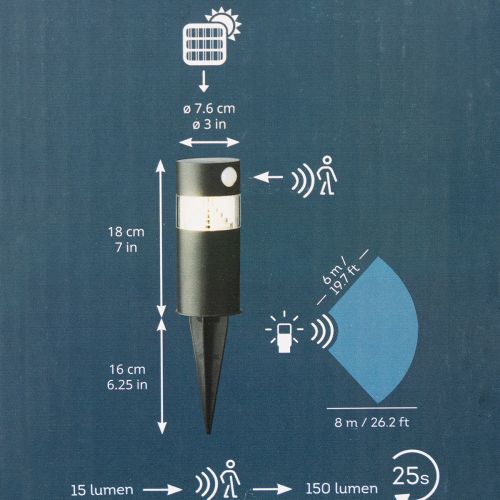 Solarleuchte aus Edelstahl mit Bewegungsmelder 34 cm, Schwarz | Floristik24.ch