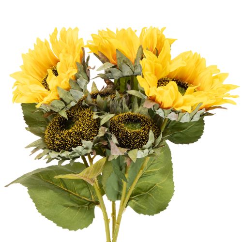 Künstliche Sonnenblumen mit realistischen Blättern und Blüten 58 cm, Set aus 3 Stielen, Gelb-Grün | Floristik24.ch