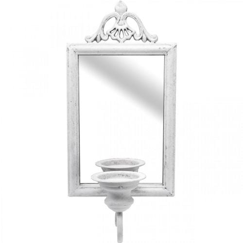 Spiegel Antik Optik mit Kerzenhalter Weiß Metall Shabby H50cm