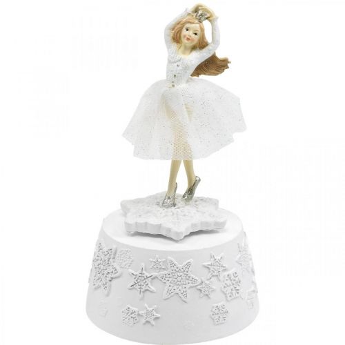 Floristik24 Spieluhr Ballerina Weiß Winterdeko Ø10,5cm H18,5cm