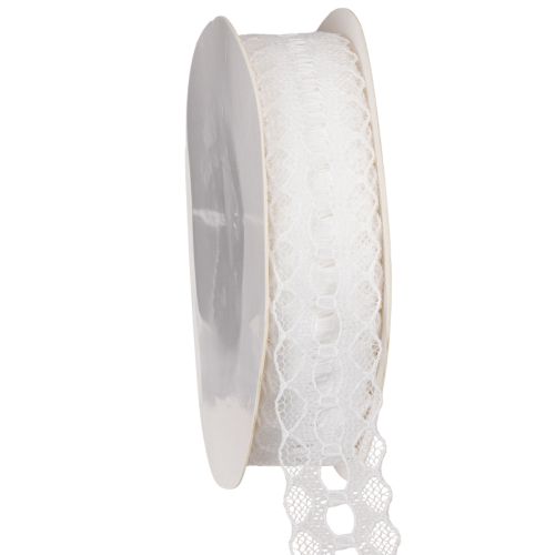 Zierband Baumwolle mit Spitzenbordüre 25 mm x 10 m in Weiss