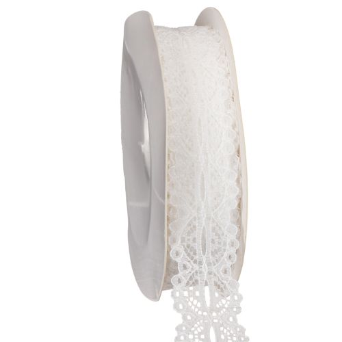 Zierband Baumwolle Spitzenmuster Weiss 10m x 25mm für Zuhause und Dekoration