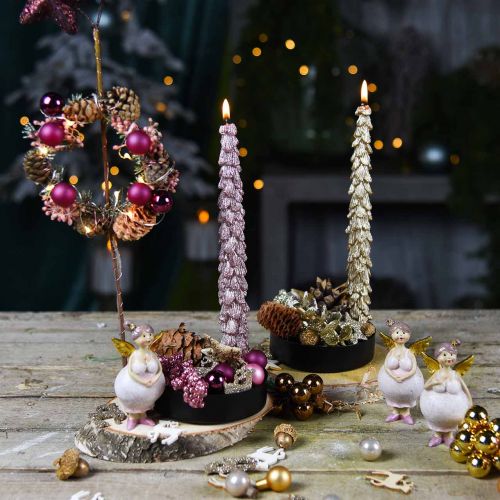 Floristik24 Spitzkerzen Tanne Rosa-Metallic 30mm×260mm 2St