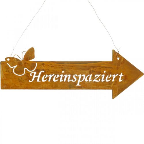 Floristik24 Dekoschild “Hereinspaziert”, Türdeko, Metallschild Schmetterling, Türschild Edelrost